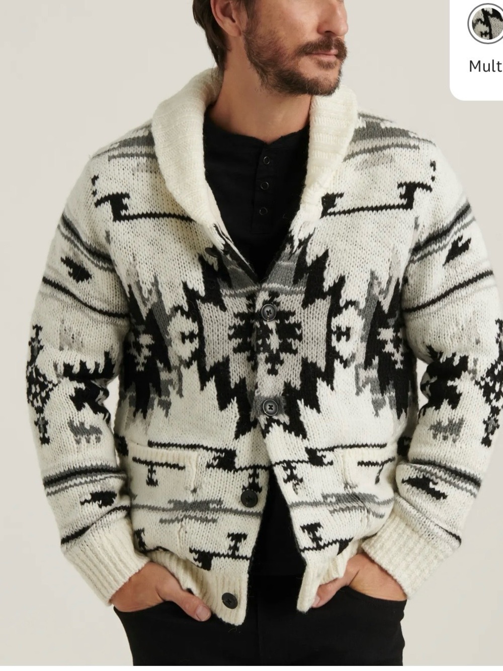 Lucky Brand Southwestern Hi-Pile Lined Shawl Cardigan White/Black size XXL